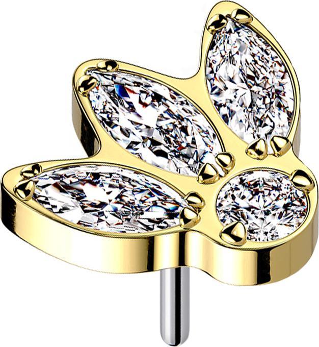 Actual product image Star Piercing Threadless gold-plated three ovals and silver crystal (without brass, Titanium)