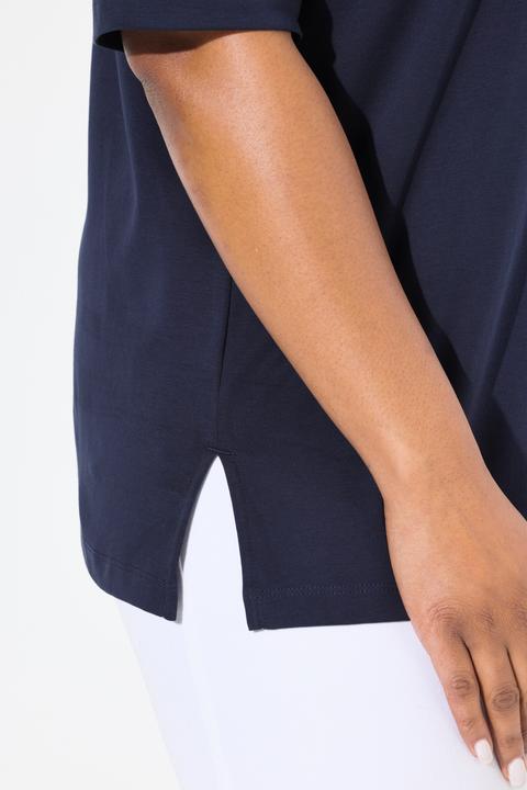 Immagine prodotto Ulla Popken T-shirt dal taglio svasato in cotone Pima con scollo a girocollo e maniche a 3/4 (50, 52)