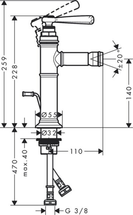 Actual product image Axor Hand-sized Montreux single-lever bidet mixer with lever handle and pop-up waste