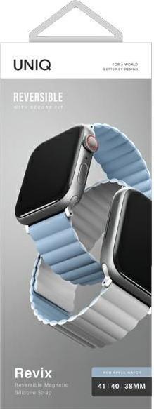 Actual product image Uniq pasek Revix Apple Watch Series 1/2/3/4/5/6/7/8/SE/SE2 38/40/41mm. Reversible Magnetic biały-nie (40 mm, Silicone, Stainless steel)