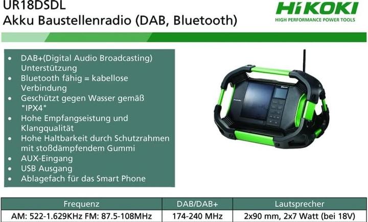 Actual product image Hikoki Radio receiver with bluetooth UR18DSDL (AM, FM, Bluetooth)