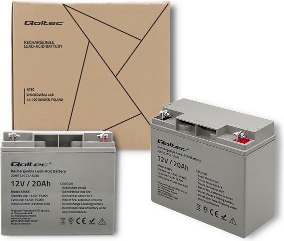 Actual product image Qoltec 53066 AGM battery 12V 20Ah max. 300A