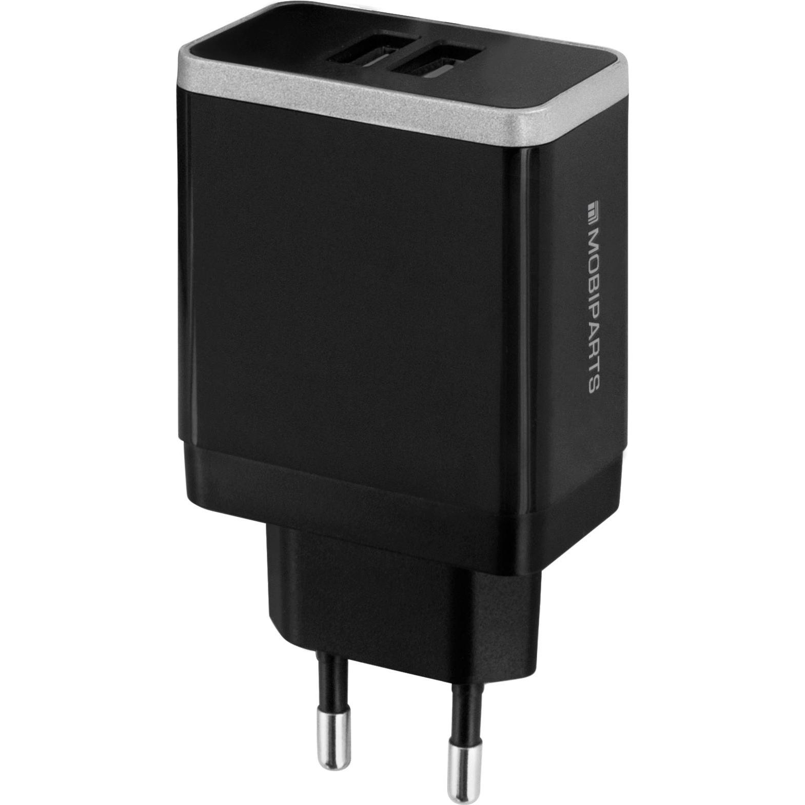 Mobiparts Wall Charger Dual USB 24W/4.8A Black (24 W), Caricatore USB, Nero