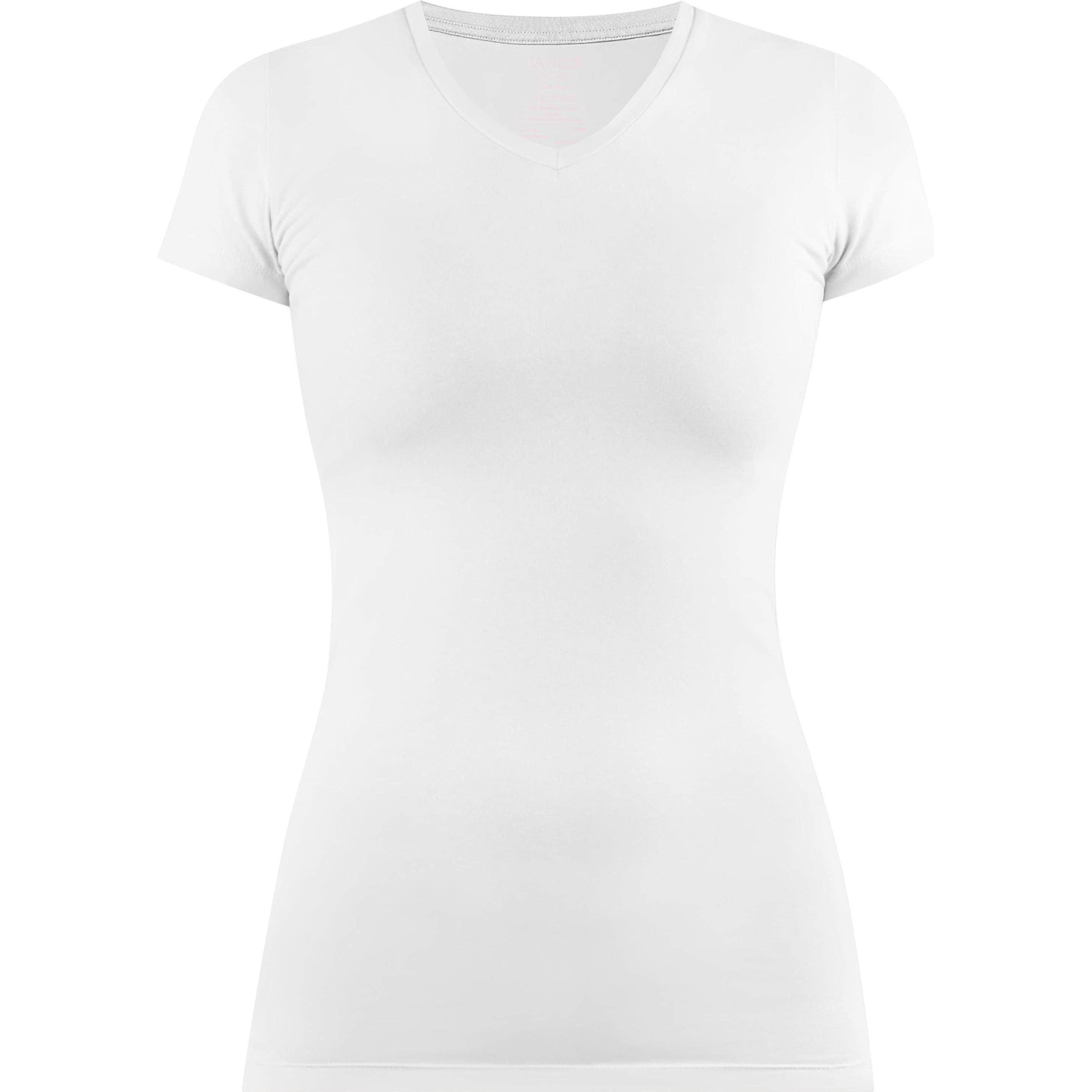 Normani, Damen, Shirt, Figurbetontes T-Shirt mit V-Ausschnitt Siena, Weiss, (L)