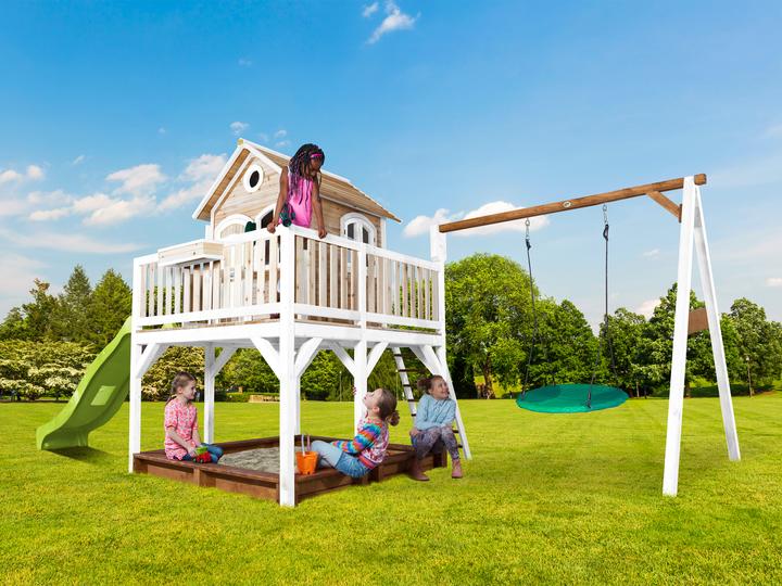 Produktbild Axi Liam Spielhaus mit Summer Nestschaukel Braun/Weiss - Lindgrüne Rutsche