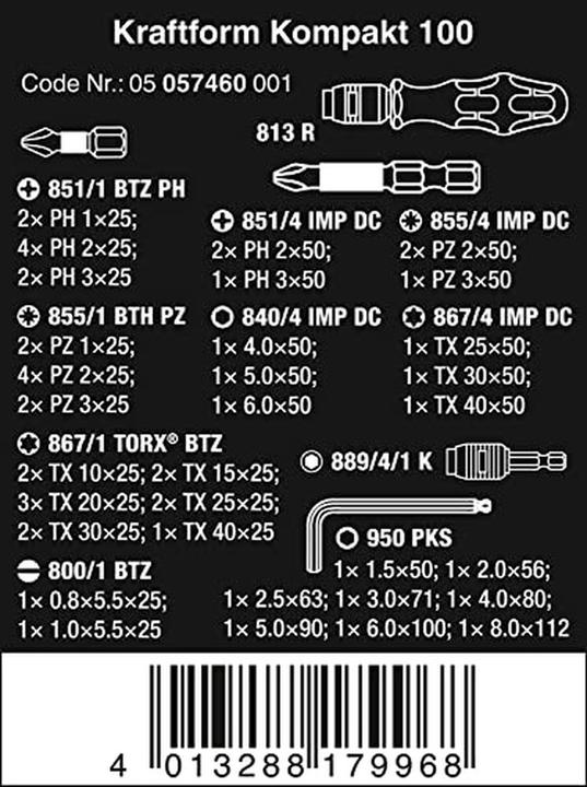 Actual product image Wera Kraftform Kompakt 100 (Hexagon socket TX)