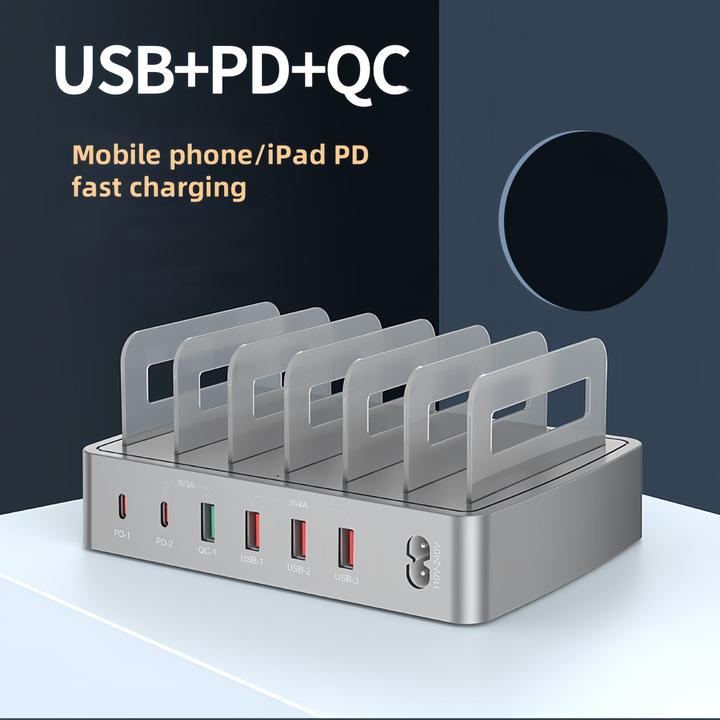Produktbild PhoneLook Universelles 72W Multi-Telefon-Ladestation Schneller Multi-Port-Ladegerät mit 2x Typ-C, 4x USB, DC u (72 W, 6 Ports)