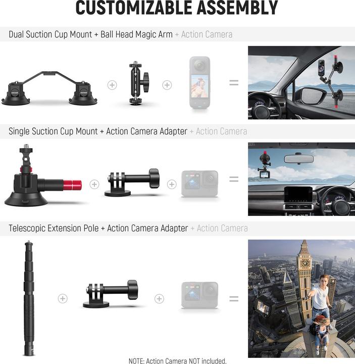 Actual product image Neewer Car Mount For Camera 3-in-1 Suction Cups Mount Kit With Extention Rod