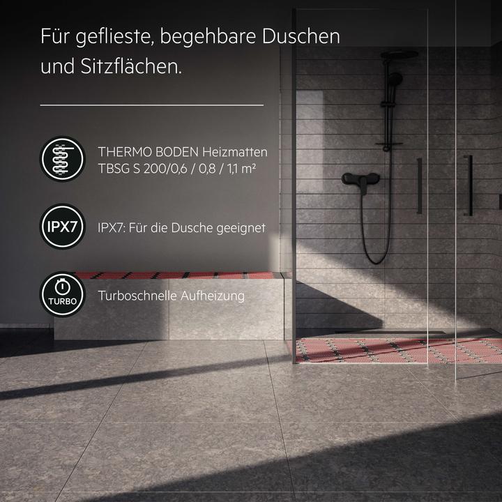 Produktbild AEG Haustechnik Wellness Thermo Boden TBSG 200/1.1, elektr. FBH, Heizmatte 1,1 m², begehbare Duschen, Sitzflächen