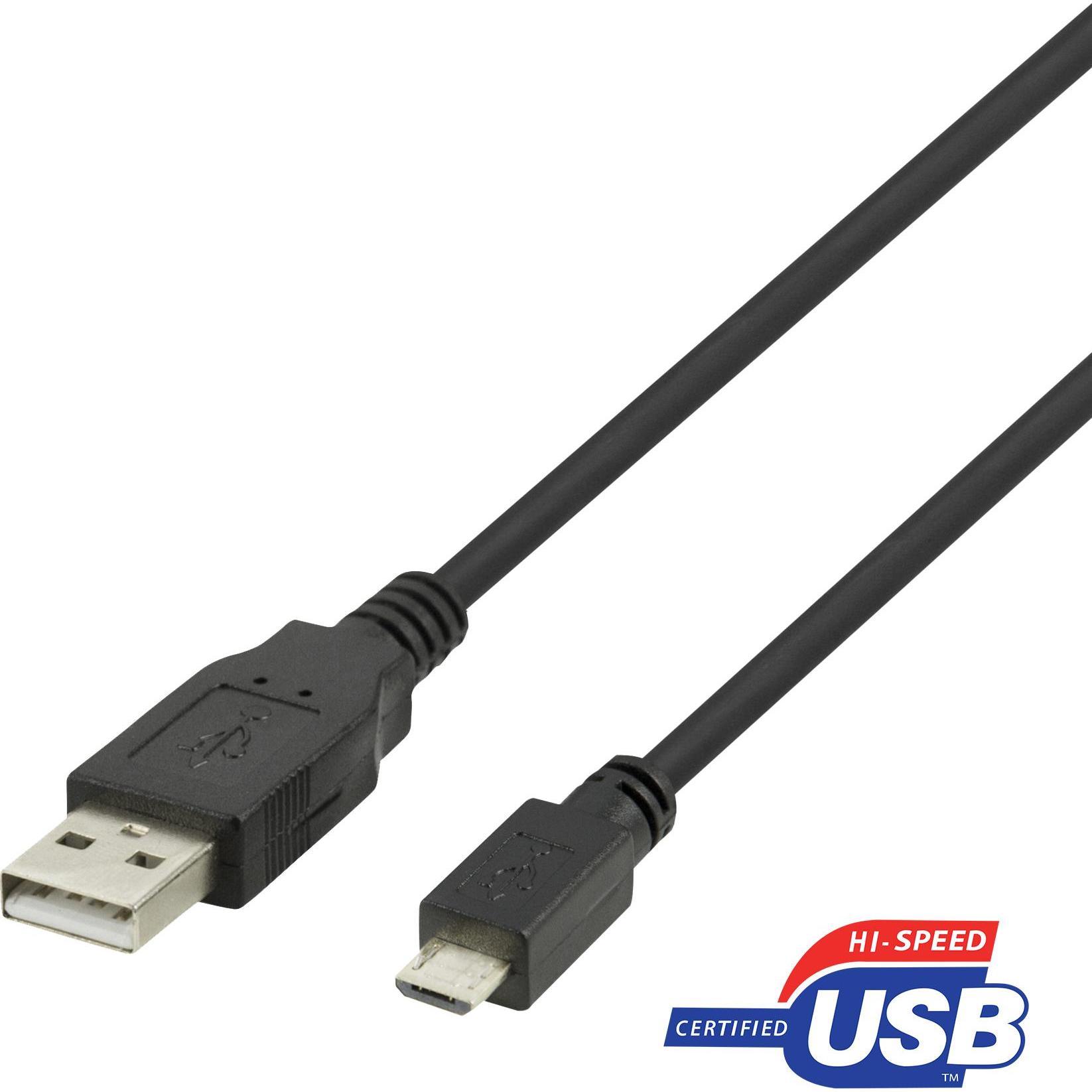 Deltaco USB 2.0 Micro B cable, 2.4A, 2m black (2 m, USB 2.0), Cavo USB