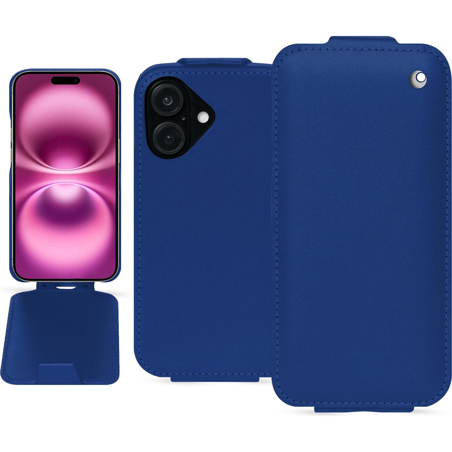 Noreve Lederschutzhülle vertikal (Apple iPhone 16 Plus), Smartphone Hülle, Blau