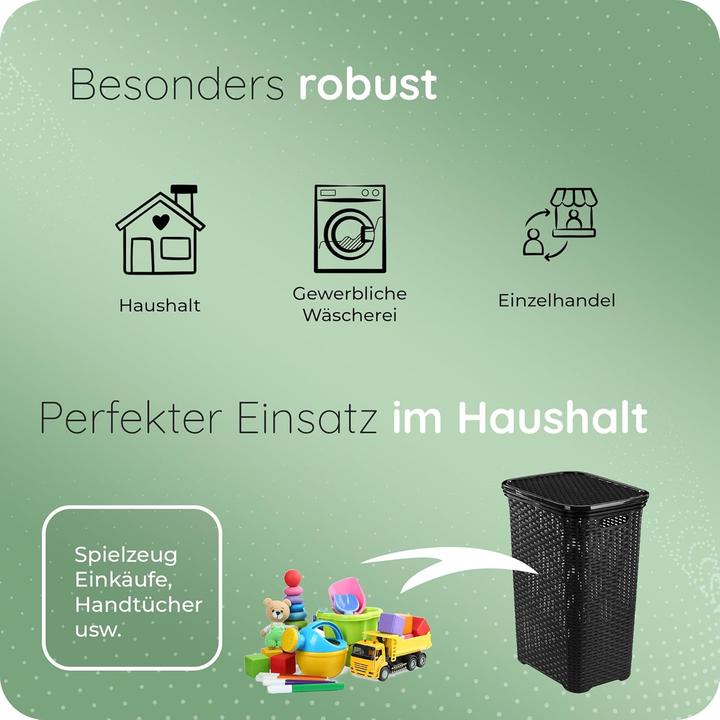 Actual product image Novaliv 3 Stück Rattan Wäschekorb mit Deckel 60L Schwarz, Wäschebox Set Wäscheeimer Wäschebehälter m (60 l)