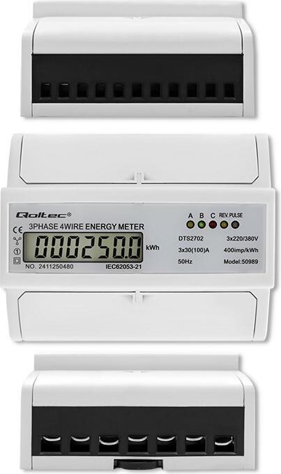 Image du produit Qoltec Compteur électronique triphasé Rail DIN 400V 100