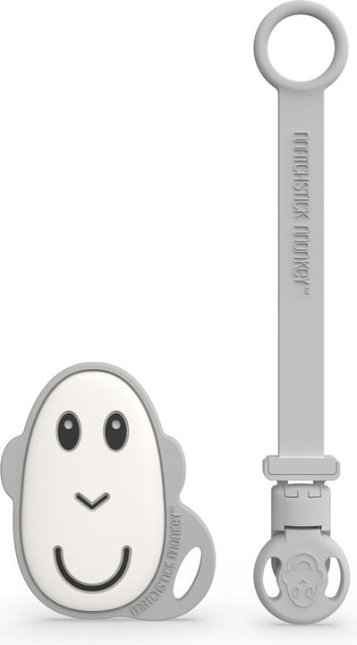 Actual product image Matchstick Monkey teething toy ir soother clip FLAT FACE, grey, 3 m+, MM-SC-FMT-015 (1 x, up to 24 M.)