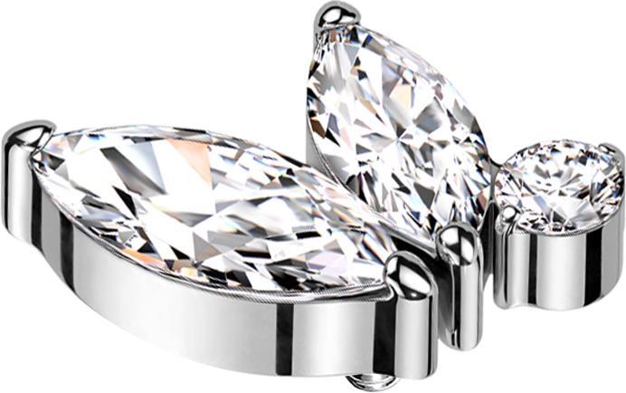 Immagine prodotto Star Piercing Ancora dermica argento due cristalli ovali argento un cristallo rotondo argento (Titanio, senza ottone)