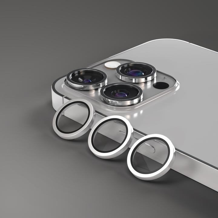 Actual product image Etteri camera lens protector for iPhone 15 Pro / 15 Pro Max titanium grey (3 pcs., Apple iPhone 15 Pro, Apple iPhone 15 Pro Max)