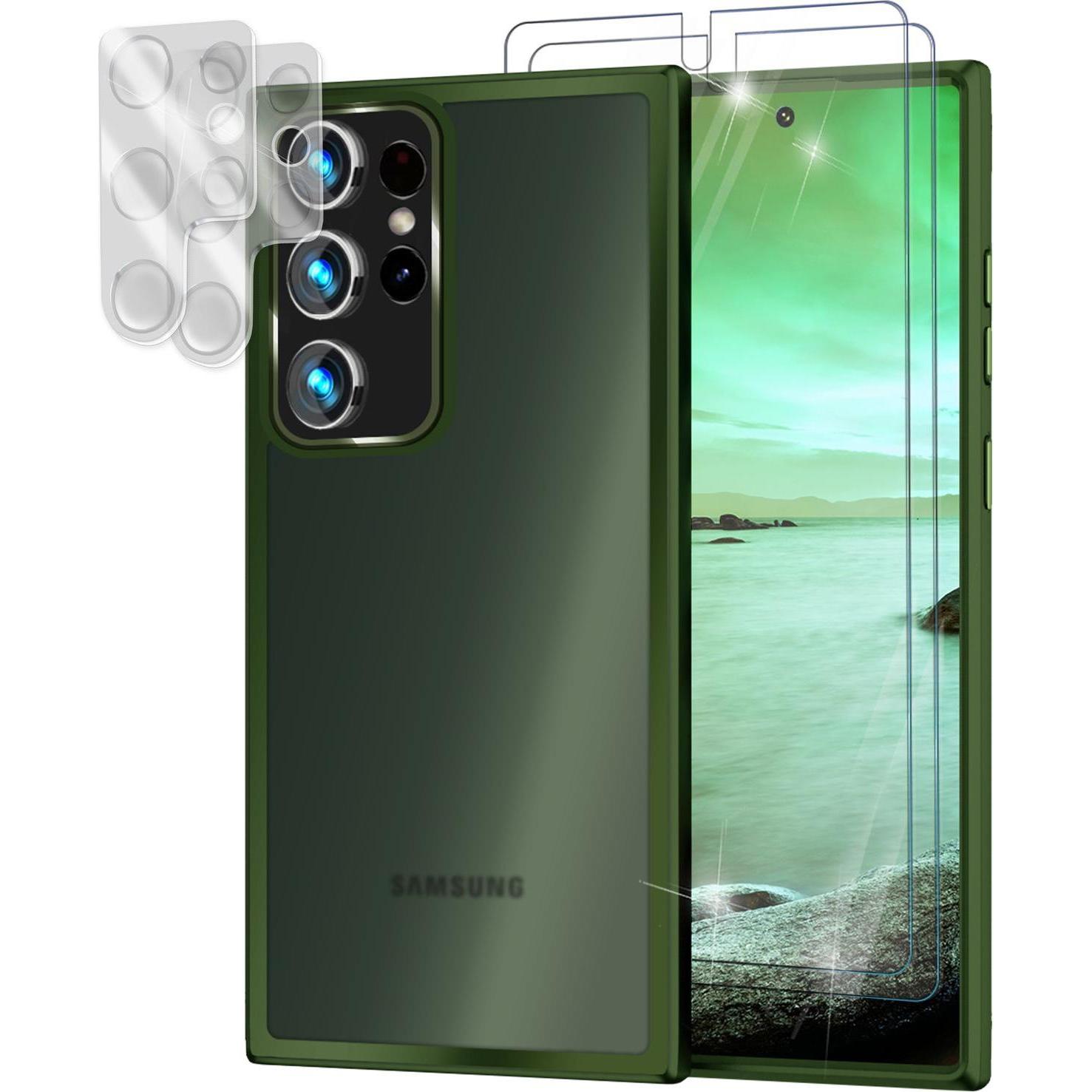 Nalia Hybrid Hülle Semi-Transparent mit 2x Display-Schutzglas & 2x Kamera-Glas (Samsung Galaxy S23 Ultra), Smartphone Hü...