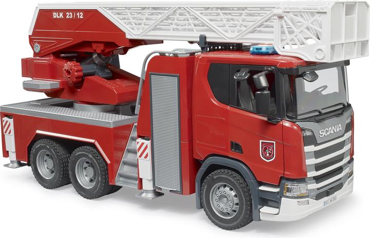 Actual product image Bruder Scania Super 560R fire brigade with turntable ladder, water pump, L+S module