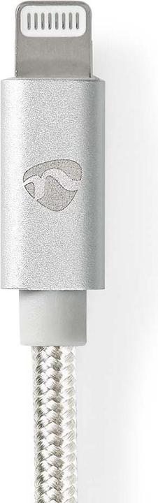Actual product image Nedis CCTB39300AL20. Colour of product: Aluminium, Connector 1: USB A, Connector 2: Lightning. Packaging (2 m, USB 2.0)
