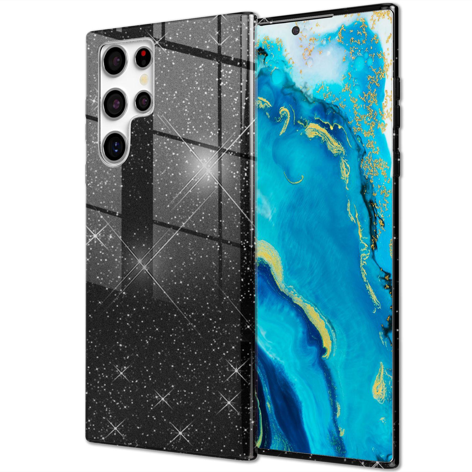 Nalia Glitzer Handyhülle (Samsung Galaxy S22 Ultra), Smartphone Hülle, Schwarz