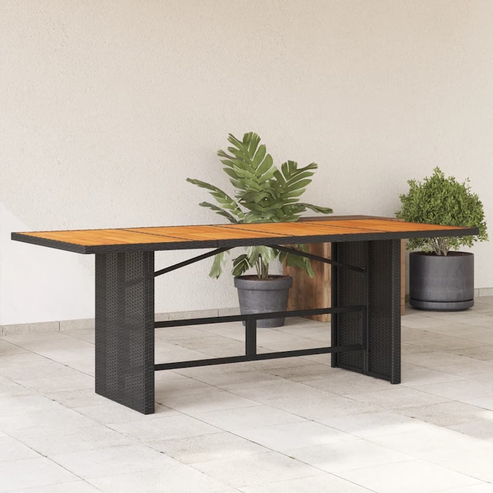 Produktbild VidaXL Gartentisch Esstisch Terrassentisch mit Holzplatte Schwarz Poly Rattan (80 cm)