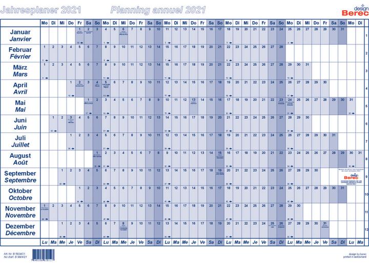 Image du produit Berec Plan annuel en papier A4 B5604/21 2021, bleu (A4)