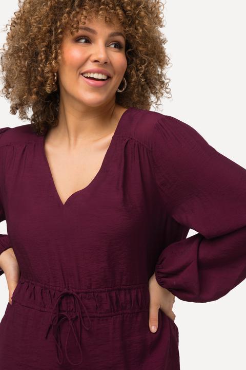 Immagine prodotto Ulla Popken Blusa con tessuto testurizzato, scollo a V, coulisse e maniche lunghe (50, 52)