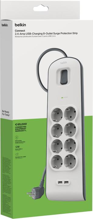 Actual product image Belkin Steckdosenleiste 8-fach 2 Meter Netzkabel BSV804vf2M-V2 (8x, CEE 7/4, USB-A, 2 m)