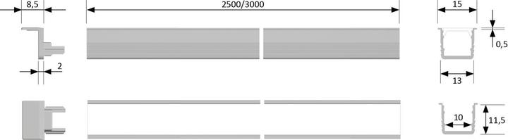 Produktbild Halemeier ChannelLine U2 Alu opal 10er Set L=2500 Alu- und Abdeckprofil