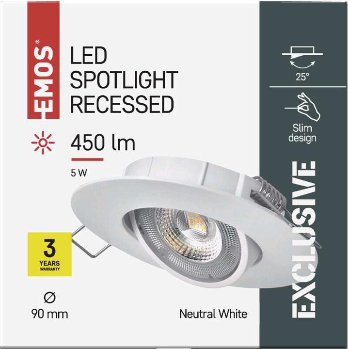 Immagine prodotto Emos Spot LED a soffitto Bianco esclusivo, rotondo, 5W bianco neutro (450 lm)