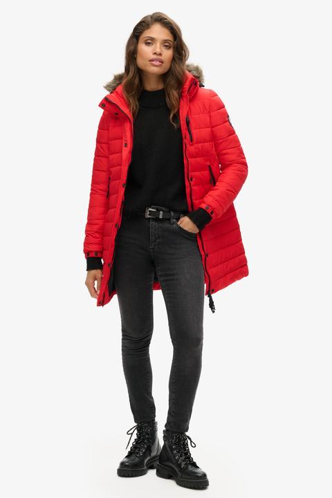 Produktbild Superdry Halblange Daunenjacke mit Kapuze und Kunstpelz, Damen (10XL)