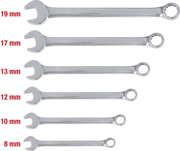 Produktbild KS Tools EDELSTAHL Ringmaulschlüssel-Satz, 15° Gabelstellung, 6 Teile (19 mm, 8 mm, 10  mm, 14 mm, 18 mm, 11 mm, 12 mm, 17 mm, 15 mm, 13 mm, 9 mm, 16 mm)