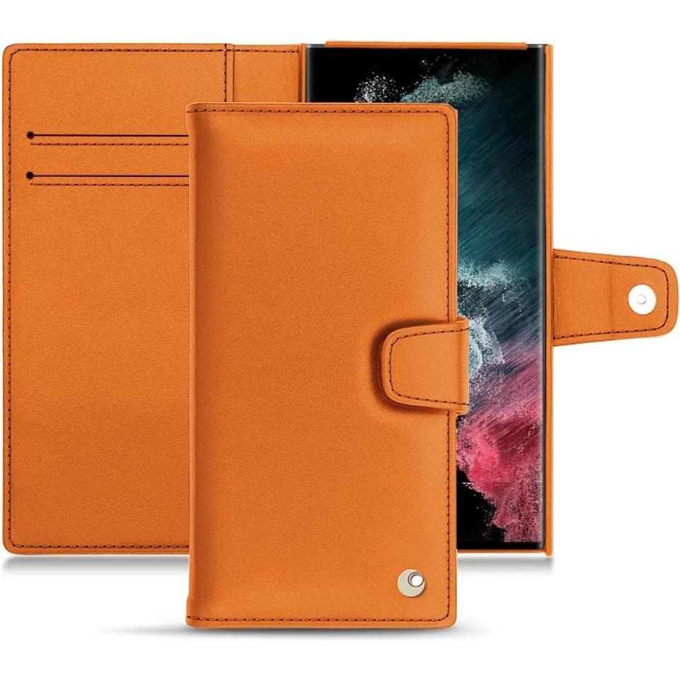 Noreve Lederschutzhülle Wallet (Samsung Galaxy S22 Ultra), Smartphone Hülle, Orange