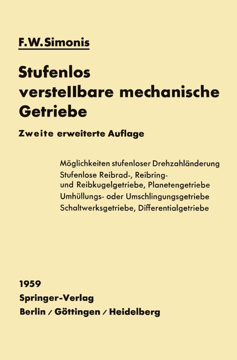 Produktbild Stufenlos verstellbare mechanische Getriebe (Deutsch, Friedrich W. Simonis, 2012)