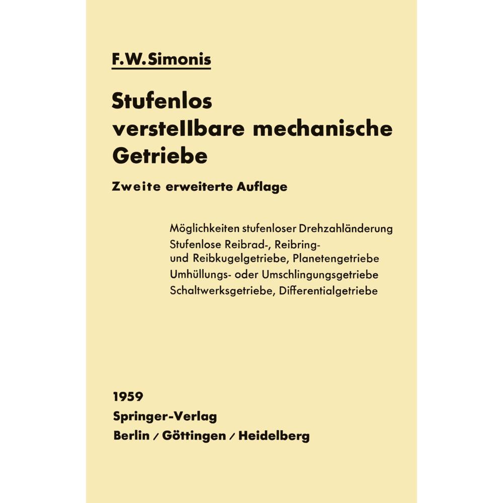 Stufenlos verstellbare mechanische Getriebe, Fachbücher von Friedrich W. Simonis