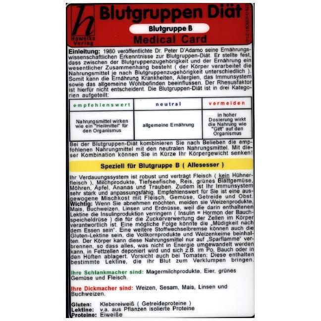 Hawelka, Praxisbedarf, Blutgruppen Diät-Blutgr.B,Medical Card