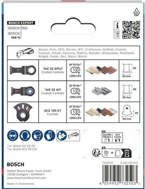 Energie-Label Bosch Hausgeräte Bosch 3x EXPERT Sägeblatt Set (für Edelstahlrohre, Holz mit Metall, Länge mm, Professional Zubehör M
