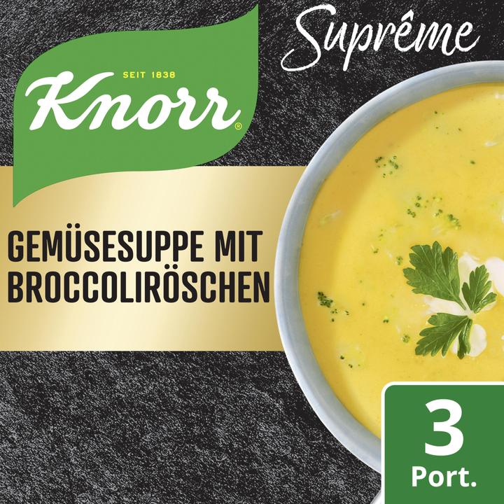 Produktbild Knorr Suprême Gemüsesuppe mit Broccoliröschen, Beutel Suppe mit Broccoli, einfach zubereitet