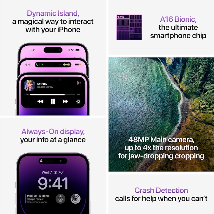 Produktbild Apple iPhone 14 Pro (256 GB, Deep Purple, 6.10", SIM + eSIM, 48 Mpx, 5G)