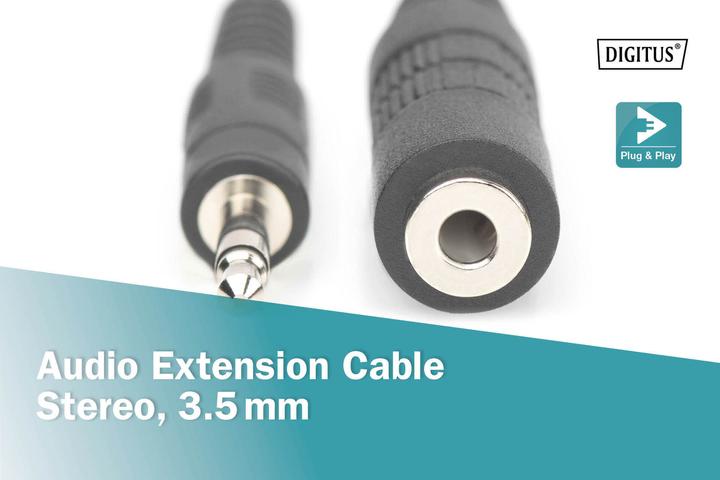 Produktbild Digitus ASSMANN Audio Verlängerungskabel stereo 3.5mm 2,50m CCS 2x0.10/10 geschirmt M/F schwarz (3 m, AUX Kabel)
