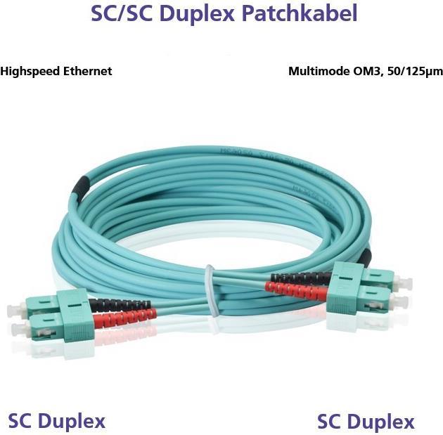 Actual product image Helos Fibre optic patch cable SC/SC Duplex 50/125µm OM3 aqua 0.5m (U/FTP, CAT6, 0.50 m)