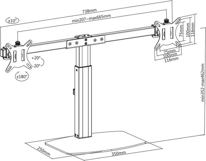 Produktbild ACT Monitor Desk Stand, 2 screens up to 27ö, with gas spring (Tisch, 27")
