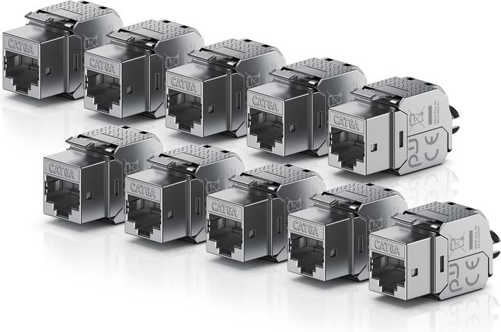 Primewire 10x Keystone Modul CAT.6a für LAN Kabel Stecker feldkonfektionierbar, RJ45 Buchse zu Netzwerkkabel
