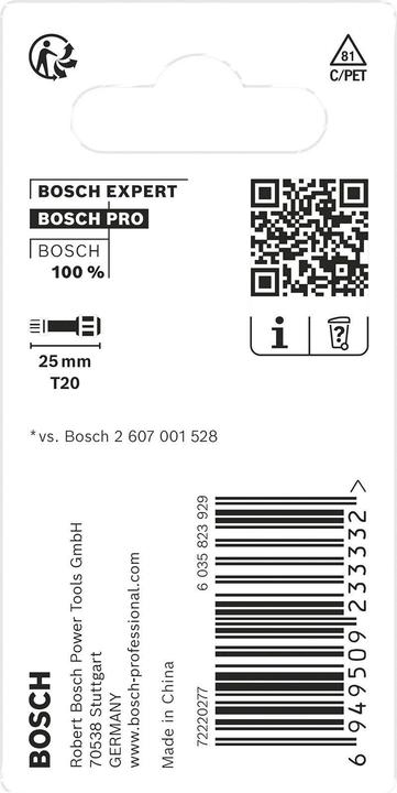 Image du produit Bosch Professional Zubehör Embout de vissage PRO Torx Impact Bit, T20, 25 mm, 2 pcs. (Porte-embouts)