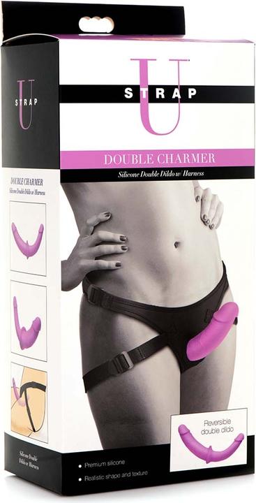 Actual product image XR Brands Double Charmer Silicone Double Dildo with Harness
