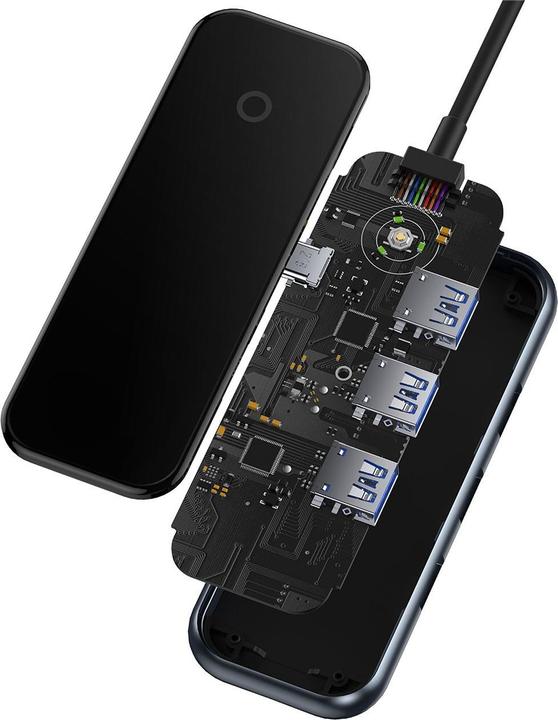 Actual product image Baseus AcmeJoy 4-Port Type-C HUB AdapterType-C to USB3.0*3+Type-C PD&Data *1Dark Gray (USB-C, 4 Ports)