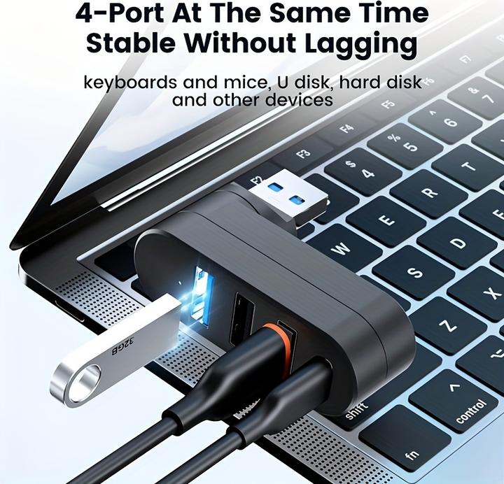 Image du produit PhoneLook Adaptateur multiport USB 3.0 rotatif 180° 4 en 1 (3x USB-A / 1x USB-C) compact pour accessoires PC (USB-C, 4 ports)