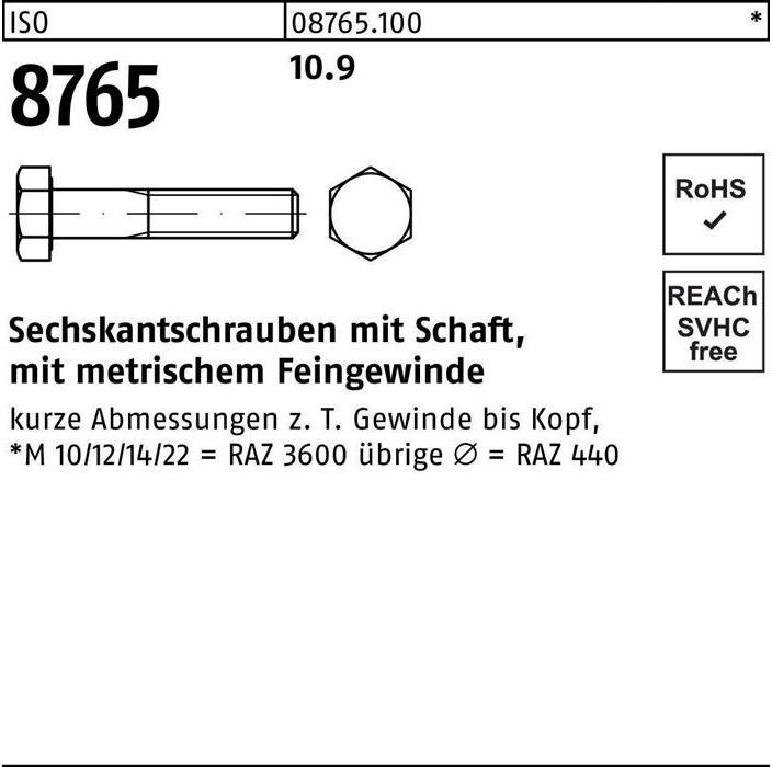 Produktbild Sechskantschraube ISO 8765 m.Schaft M 20 x2 x120 10.9 (10 Schrauben pro Stück)