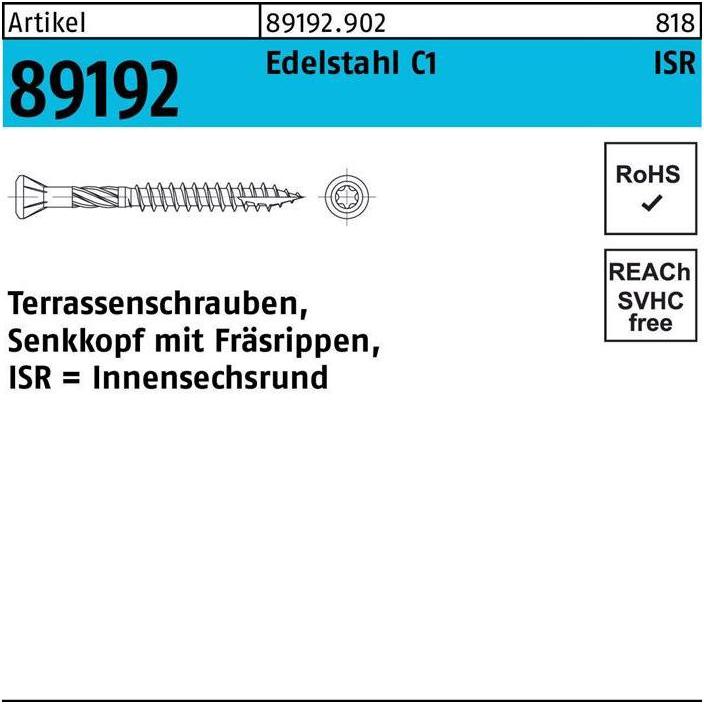 Thumbnail - Schrauben, Terrassenschraube R 89192 SEKO Innensechsrund TG 5 x 60/36 -T25 C1 (200 Schrauben pro Stück)