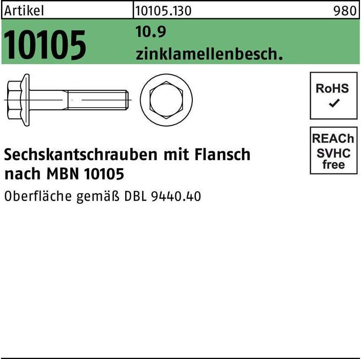 Produktbild Sechskantflanschschraube R 10105 M 16 x 1,5 x 80 10.9 flZnnc-L (50 Schrauben pro Stück)